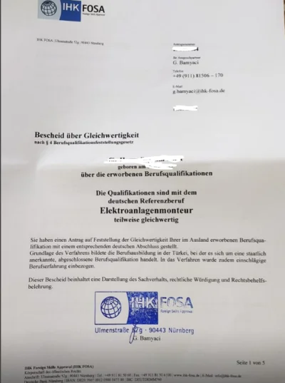 Elektrik Tesisatçısı Denklik Blegesi