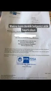 Makine Bakım Denklik Belgesi