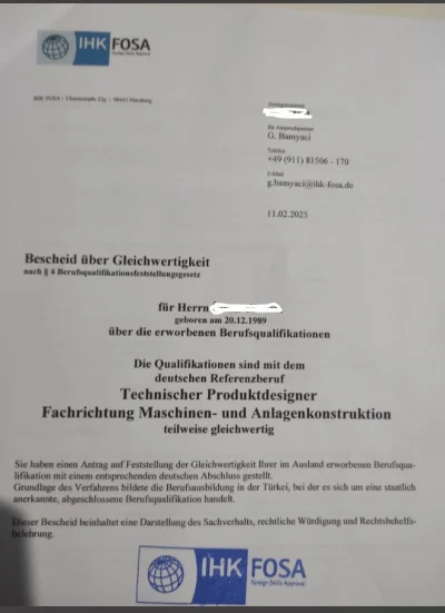 Makine ve Tesis Mühendisliği Denklik Belgesi